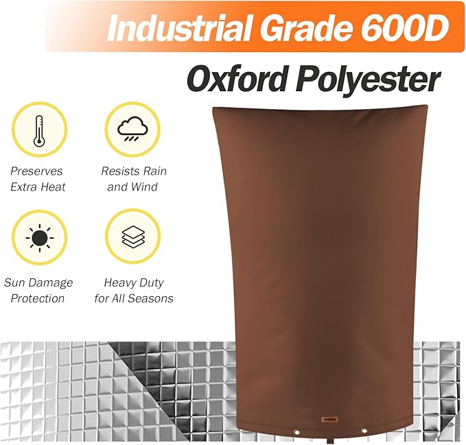 TOHONFOO Backflow Preventer Pipe Insulation Cover (5°F) - Irrigation Sprinkler Valve Insulated Pouch - Water Well Pump Cover - Sturdy 5 Layers for Winter Freeze Protection, 22" W x 34" H, Brown