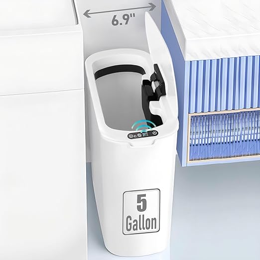 TIPGO 5 Gallon Motion Senor Bathroom Trash Can with Lid, Automatic Garbage Can Touchless, Smart Plastic Waste Basket for Narrow Spaces, Bathroom, Office, Bedroom, Living Room (White)