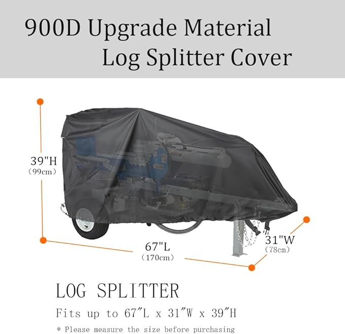 Log Splitter Cover Waterproof 900D Oxford Cloth 67 "L X 31 "W X 39 " Suitable for 15-37 ton Gas or Electric Log splitters Weather-Resistant Wood Splitter Cover