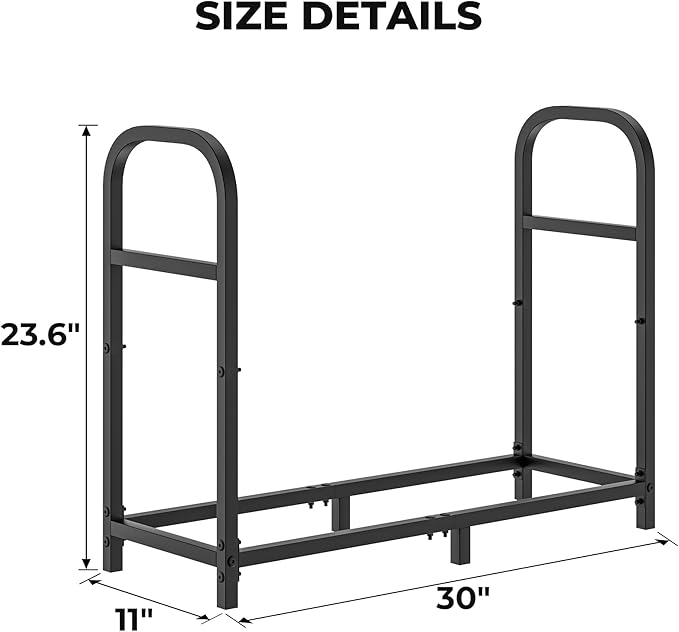 30 Inch Firewood Rack Outdoor with Log Carrier Bag, Indoor Fire Wood Holder, Metal Heavy Duty Log Holder, Rustproof Firewood Storage Tool for Fireplace Patio Deck