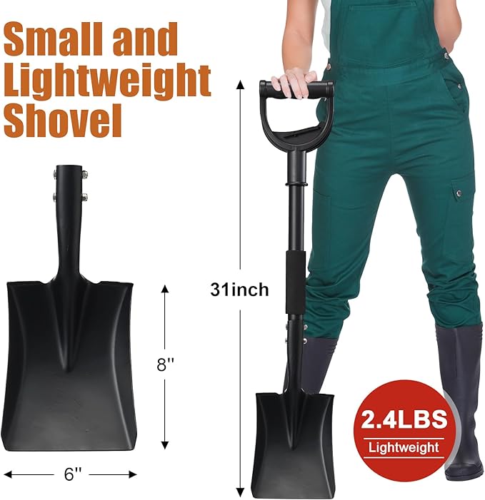 Shovel, Garden Shovels for Digging, 31” Small Spade Square Shovel with D-Handle Portable,Suitable for Car Snow Removal Trenching Kids Sand Beach Shovel Camping Gardening