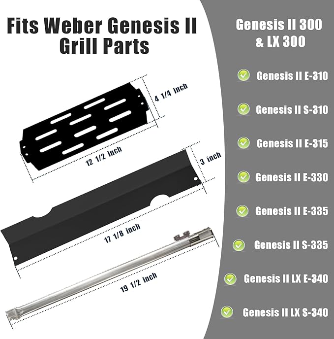 Replace Kits for Weber Genesis 2 Flavorizer Bars & Burer Tubes, Fits Genesis II E/S-310 315 325 335 Grill Parts, Porcelain Enameled Parts for Weber 66032 67489 67491