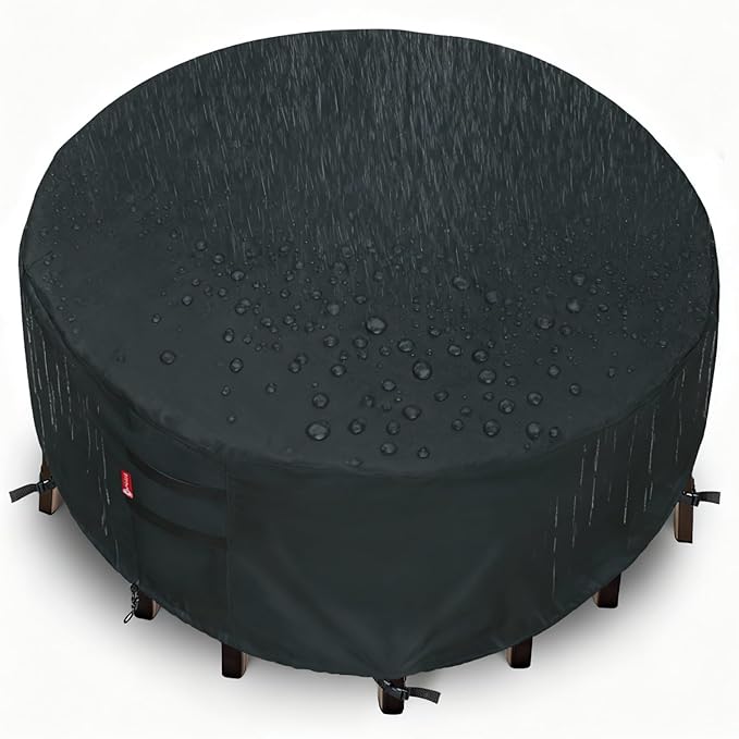 SheeChung Patio Furniture Cover Waterproof,Round 94" Dia x 28" H Outdoor Furniture Covers,Heavy Duty 600D Outdoor Table Chair Set Covers,UV Resistant Cover for Outdoor Dining Set