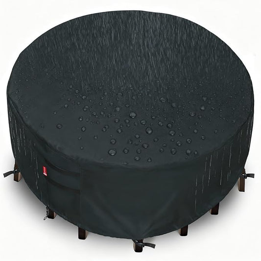 SheeChung Patio Furniture Covers Waterproof,Outdoor Table with Chair Set Covers,Heavy Duty 600D Outdoor Furniture Cover,Patio Dining Table Cover,Round 76"DIAx28"H