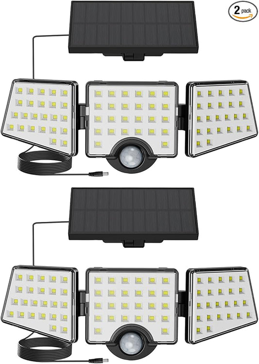 Solar Lights for Outside, WL5000 Motion Activated Security Lights, Separate Solar Panel, 3 Adjustable Head 270ยฐ Wide Lighting Angle, IP65 Waterproof Wall Lamp for Porch Yard Garage, 2 Packs