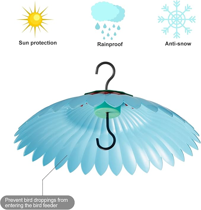 Squirrel Baffle,Hang from Bird Feeders for Outdoors Squirrel Proof, Protect Feed Green Dome Attract Hummingbirds, Moat Proof, Easy to Clean-14inch(Blue)