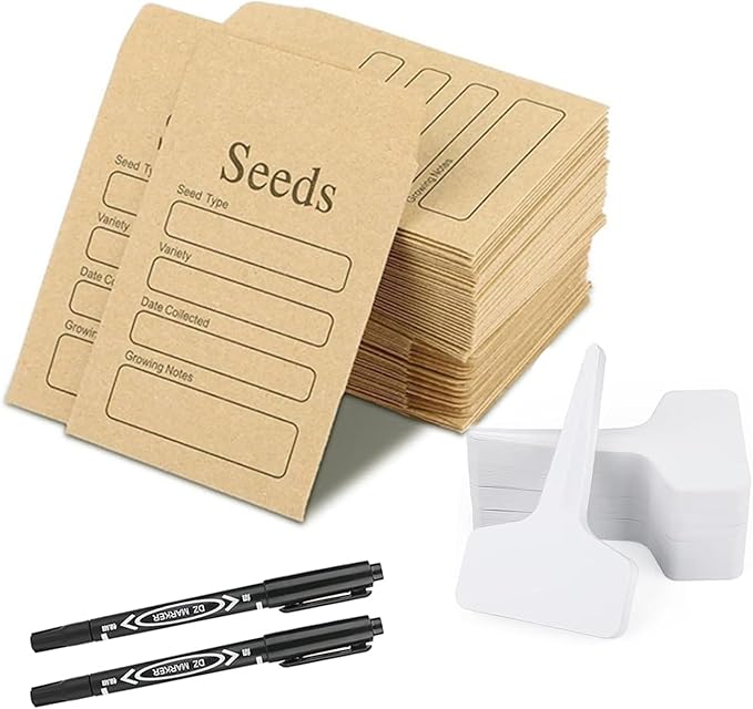100 Pcs Seed Envelopes, 50 Pcs Plant Labels and 2 Marker Pens