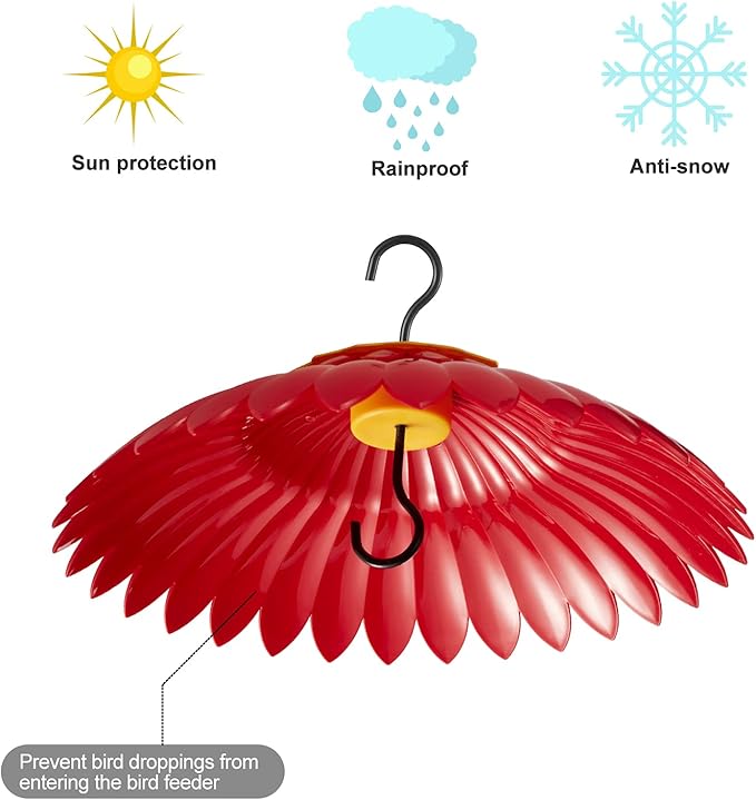 Squirrel Baffle Hummingbird Feeder Shade Cover Dome Shield Hang from Bird Feeders for Outdoors Squirrel Proof Protect Feed Red Yellow Attract Hummingbirds Moat Proof-14inch(Red)