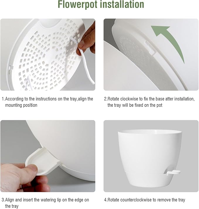 10 inch Self Watering Pots, 2 Pack Plastic Planters with Mesh Drainage Holes for Garden Plants and Flower, Plants Pots with Deep Reservoir for Indoor Outdoor Plants, White