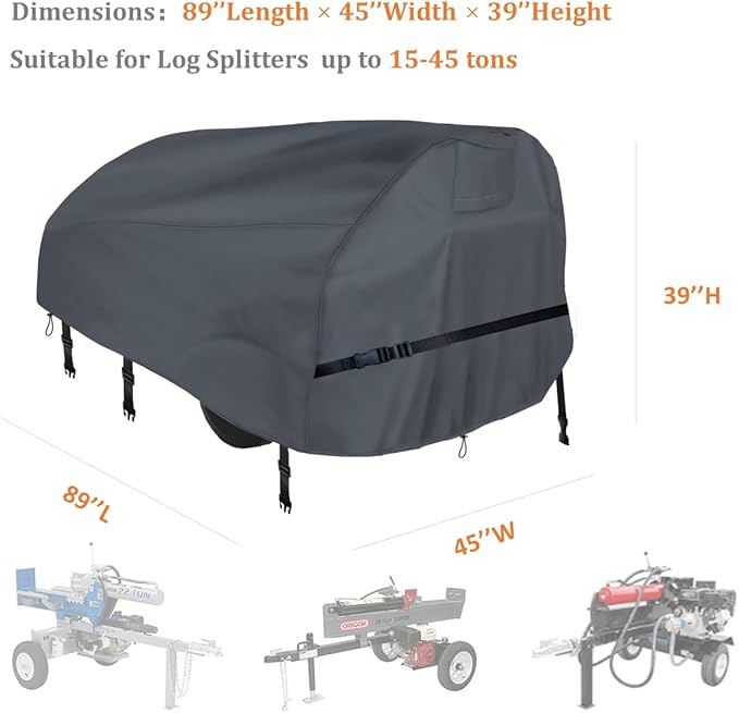 Log Splitter Cover (89×45×39 inch) for 15-45tons Log Splitter All Weather Protection, Cover for Wood Splitter,Log Splitter Cover Waterproof Heavy Duty, Cover for Wood Splitter,Gray