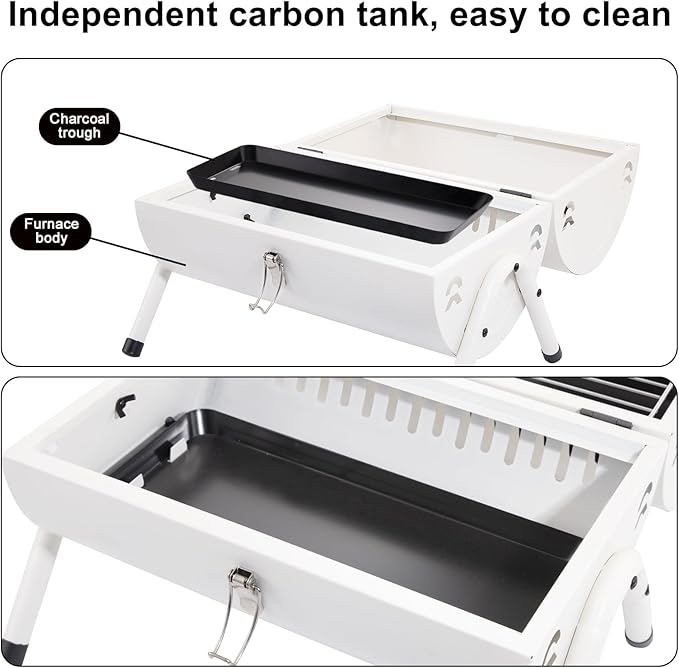 Supernal Tabletop Charcoal BBQ Grill,Portable Charcoal Grill,Small Folding Tabletop Grill for Outdoor Cooking Camping,Picnics,Backyard,Balcony-White,2 Carbon Tank,2 Baking Net,1 Baking Pan