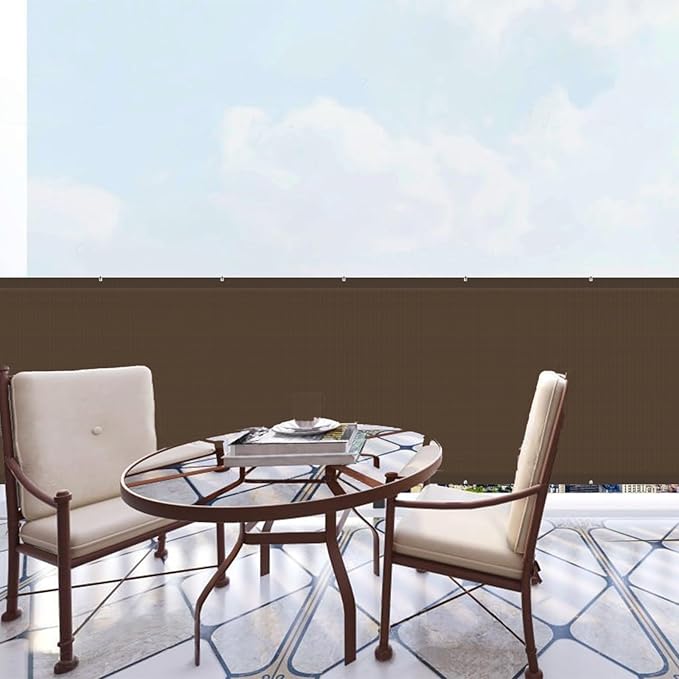 SUNLAX 3'x10' Brown Balcony Privacy Screen Fence Windscreen Cover Fabric Shade Netting Mesh Cloth with Grommets UV Protection for Patio, Backyard, Porch, Railing Shield 90% (We Make Custom Sizes)