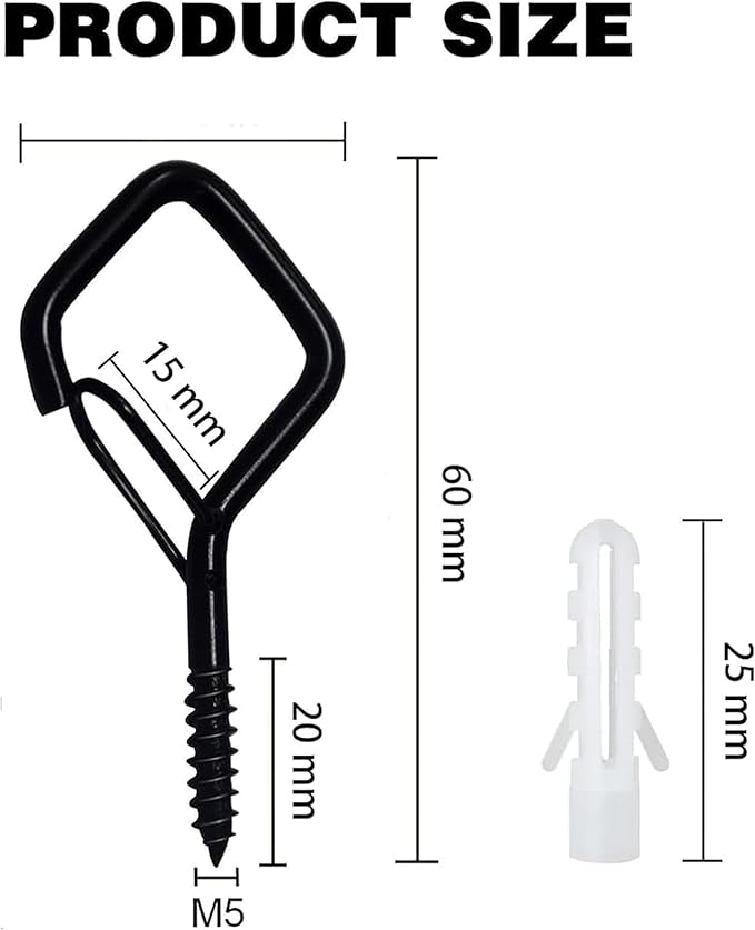 12 PCS Q-Hanger Hooks for String Lights, Ceiling Hangers for Plants & Wind Chimes, Christmas Decorations Outdoor Hooks (Square Hanger) Black