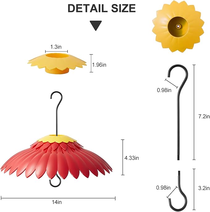 Squirrel Baffle Hummingbird Feeder Shade Cover Dome Shield Hang from Bird Feeders for Outdoors Squirrel Proof Protect Feed Red Yellow Attract Hummingbirds Moat Proof-14inch(Red)