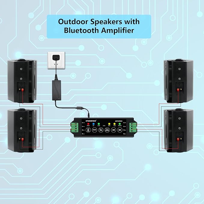 STUDIOFINIX 5.25 Inches 600 Watts Indoor Outdoor Bluetooth Speakers All Weather Wired Wall Mount System for Patio Deck (4 Speakers)