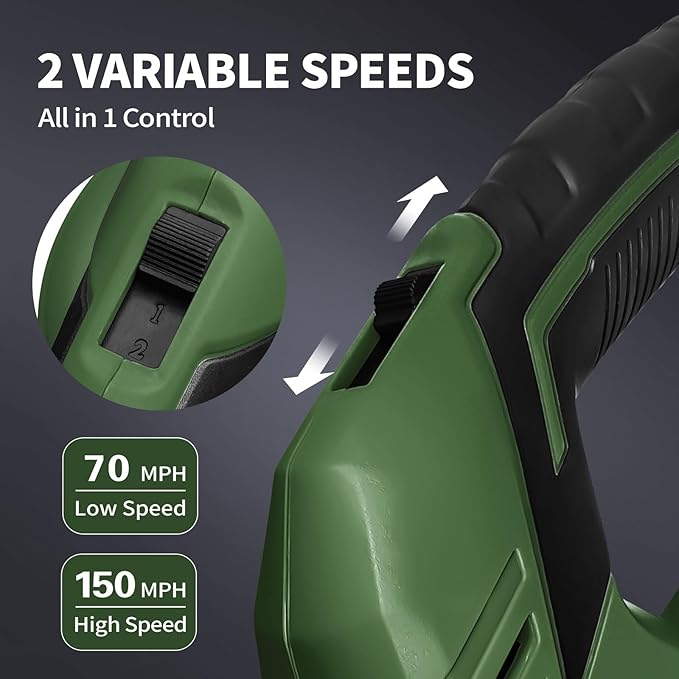SEYVUM Leaf Blower, 20V Cordless Blower with 2 x 2.0Ah Battery, Electric Leaf Blowers for Lawn Care, 320 CFM 150 MPH Battery Powered Leaf Blower, for Patio, Garden Cleaning, Fast Charger, Dark Green