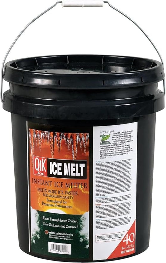 Qik Joe Calcium Chloride Ice Melt - Instant Snow and Ice Melt for Sidewalks, Driveways, Steps, and Parking Lots - Deicer for Concrete, Asphalt, and Other Surfaces - 40 Lbs (Pallet of 36 Units)
