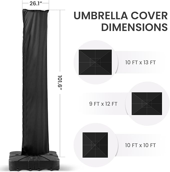 Patio Cantilever Umbrella Cover Outdoor Offset umbrellas Covers with Zipper and Rod UV Resistant Waterproof for Pool Deck Garden, Black