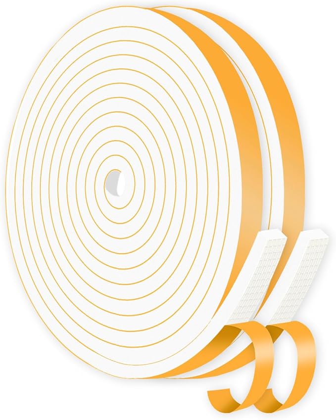 Weather Stripping Door Seal,Weather Stripping,Soundproof,Cold Insulation,High Density CR Foam Insulation Tape for Door, Front Door Frame, Windows (White,1/2 in x 1/4 in x 26Ft)