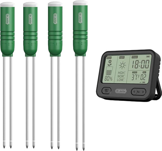 4-in-1 Soil Moisture Meter, 300ft Wireless Soil Tester Sensor, Temperature/Light/Time/Soil Hygrometer Monitor with Digital LCD Display for Houseplants Garden Farm Lawn 4Pcs