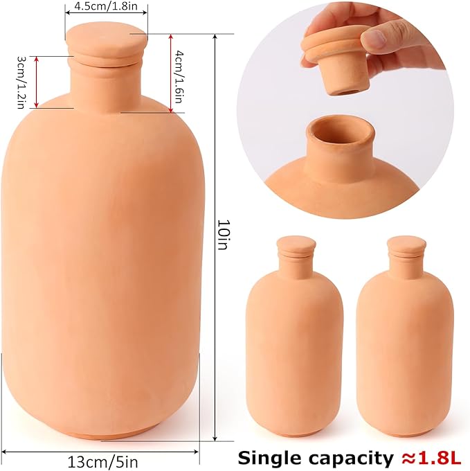 2 pcs Large 10x5in Ollas Terracotta Watering Pots Self Watering Planter Insert 1.8L Terra Cotta Clay Watering Spikes Automatic Plant Watering Devices for Outdoor & Indoor Plants Self-irrigate