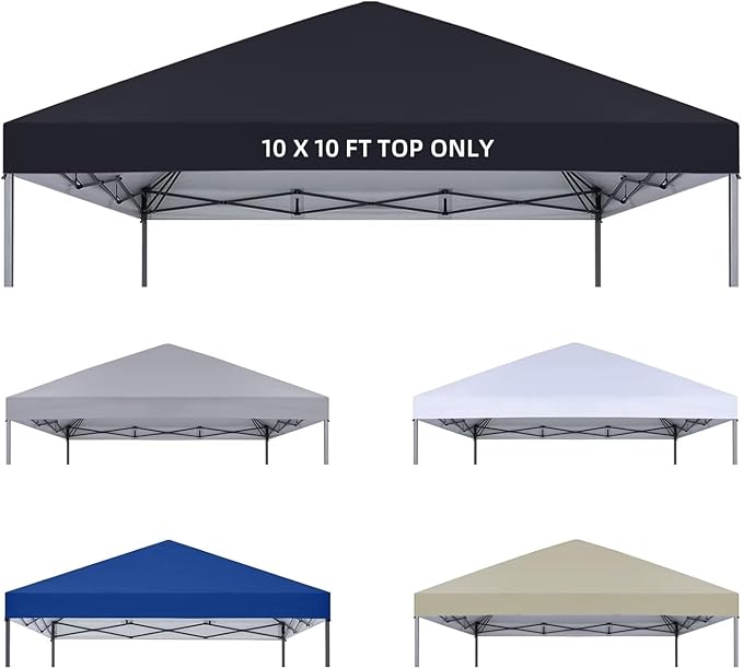 10x10 Canopy Replacement Top Only,Waterproof Pop Up Canopy Tent Top Replacement Cover Roof with Windproof Ropes for Straight Leg Frame, 420D Polyester for Outdoor Garden Pavilion Sun Shade(Black)