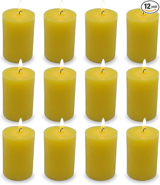 12 Pack 2x3 Inch Citronella Pillar Candles for Outdoor Indoor, Unscented Column Candles for for Home Garden Patio Yard Balcony, Smokeless Dripless and Clean Burning Emergency Candle - Yellow