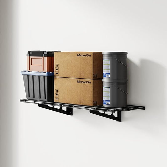FLEXIMOUNTS 1x3ft Garage Shelving Wall-Mounted, 1-Pack Heavy-Duty Wall Shelving, Holds Up to 150 lbs, Garage Storage Rack for Organization & Storage Bins, Black
