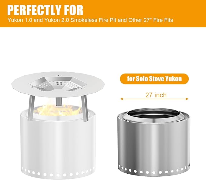 BBQ-PLUS One-Piece Heat Deflector Replacement for Solo Stove Yukon 27" Fire Pit, Stainless Steel Heat Diffuser Accessories with 3 Support Leg for Most 27 inches Outdoor/Indoor Backyard Fire Pit