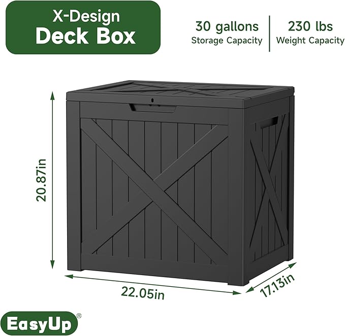 30 Gallon Outdoor Storage Box, Resin Waterproof UV-Resistant Deck Box, Reinforced Stability for Patio, Garden, and Poolside, X-Design Black
