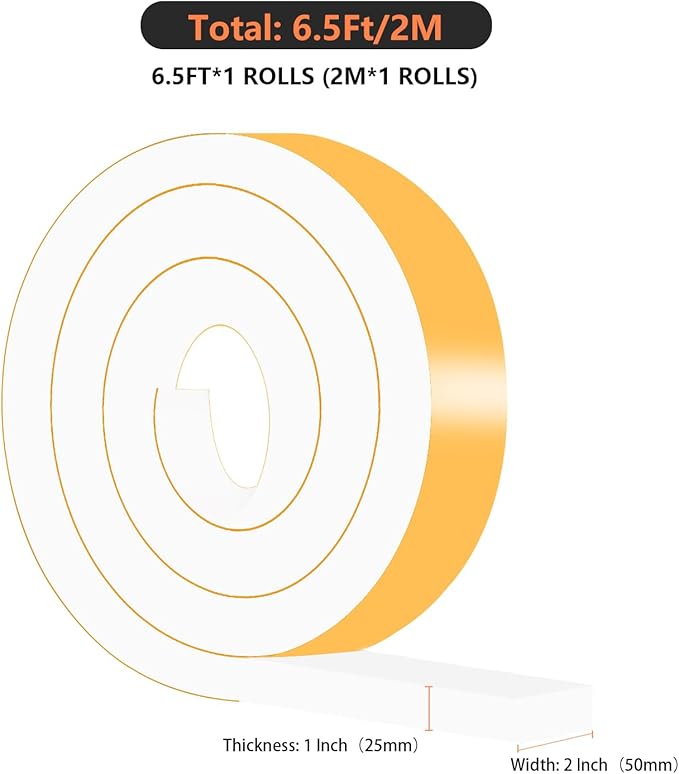 Weather Stripping,Winter Door Seal,Window Insulation for Winter,Insulation Tape Roll for Insulating Door Frame, Window, Air Conditioner White (White,2 in x 1 in x 6.5Ft)