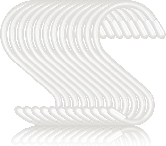 12 Pack 4 Inch S Hooks for Hanging Plants, Heavy Duty, Vinyl Coated Non Slip, White - Pot Rack Closet Hooks for Clothes, Kitchen Utensils, Pots, Pans, Bags