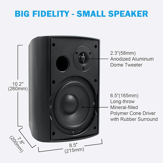 Herdio 6.5 Inch 400W Outdoor Speakers Wired Waterproof with Powerful Bass,Wall Mount Speakers for Patio Garage Covered Deck,All-Weather(Pair,Black)