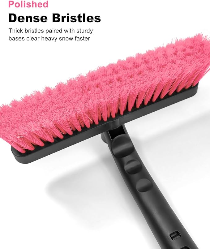 SEAAES Ice Scraper with Snow Brush for Car Windshield, Upgraded Extendable Snow Brush with Foam Grip for Truck SUV Vehicle Windows - Pink