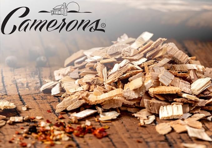 Camerons All Natural Hickory Wood Chips for Smoker -260 Cu. In. Bag, Approx 2 Pounds- Kiln Dried Coarse Cut BBQ Grill Wood Chips for Smoking Meats - Barbecue Smoker Accessories- Grilling Gifts for Men