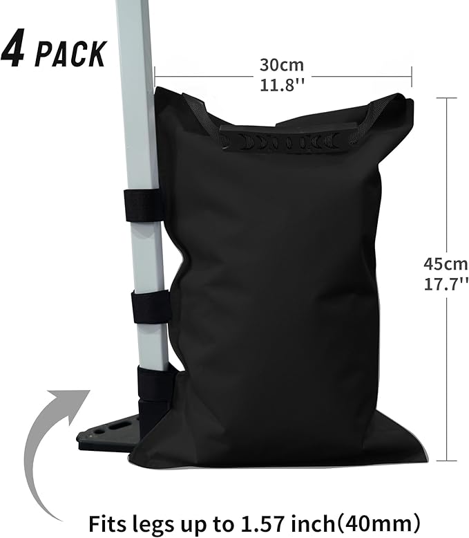 CROWN SHADES Sand Bags for Canopy Legs (120 LBS) Sandbags for Weight, Canopy Weights, Pop Up Tent Weights Bags, Black (Unfilled)