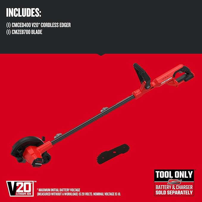 CRAFTSMAN 20V Edger Lawn Tool, Cordless Trencher, Bare Tool Only (CMCED400B)