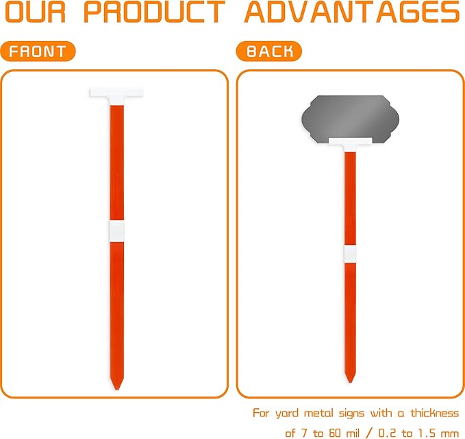 2-Pack Orange Fiberglass Rod Stakes for Yard Signs, 28 Inch Yard Sign Stakes, Suitable for Yard Metal Signs with a Thickness of 7 to 60 mil / 0.2 to 1.5 mm