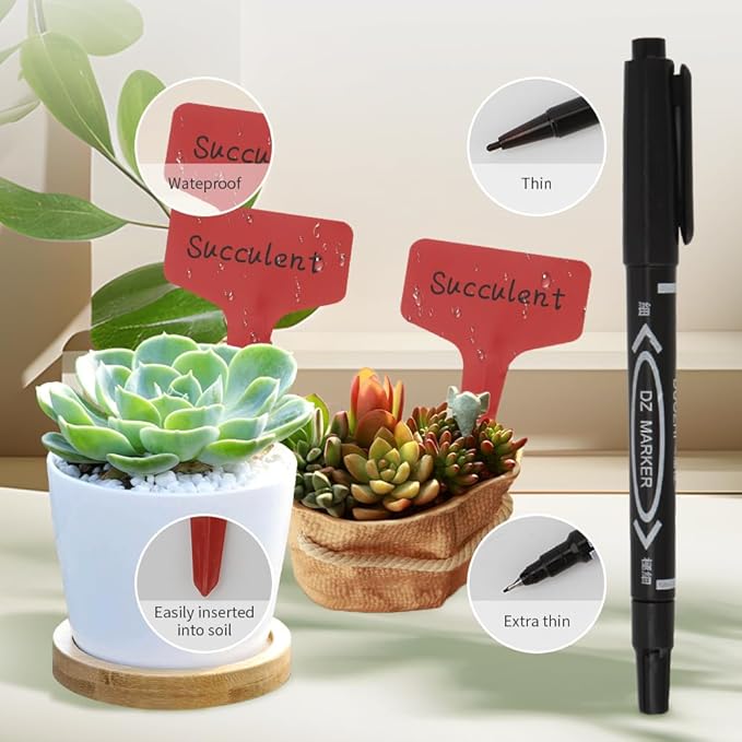 Plant Labels, 200pcs Red Plant Markers, Outdoor Waterproof Stakes, Plastic Tags for Seedlings, Greenhouse Accessories, Herb Garden Signs Decorative