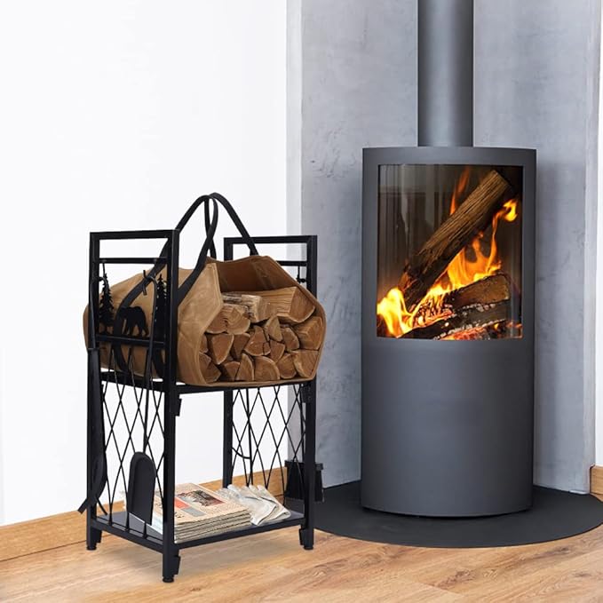 Sturdy Waxed Canvas Firewood Log Carrier, Durable Firepalce Wood Bag with Reinforce Duty Straps