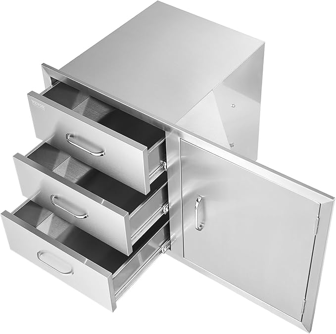 VEVOR BBQ Island Drawers 38.1W x 22.6H x 20.8D, Outdoor Kitchen Door Drawer Combo Cabinets, BBQ Access Door/Triple Drawers Combo, Stainless Steel Handles, Perfect for BBQ Island Patio Grill Station