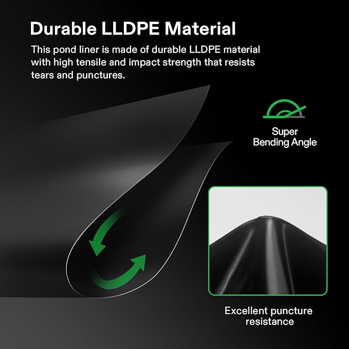 VIVOSUN 20 x 25 Feet Pond Liner, 14.5 Mil Durable LLDPE Pond Liners for Koi Ponds, Aquaculture and Water Gardens, Black