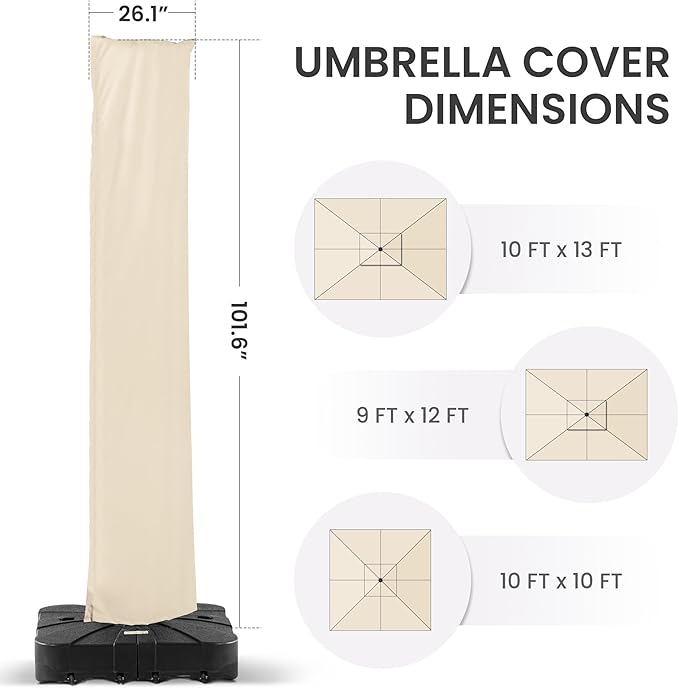 Patio Cantilever Umbrella Cover Outdoor Offset umbrellas Covers with Zipper and Rod UV Resistant Waterproof for Pool Deck Garden, Beige