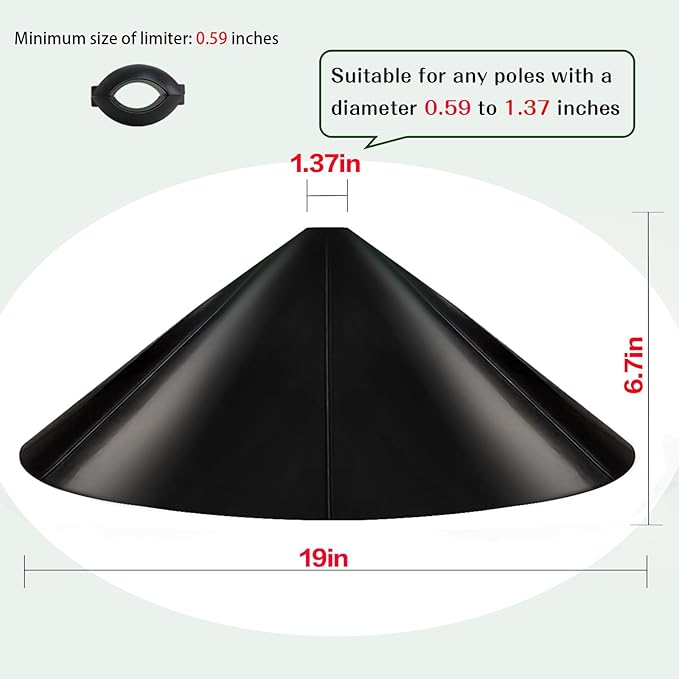19 Inch New Squirrel Baffle for Bird Feeder Pole and Hanging Birdhouse, Suitable for Outdoor Pole Mount Bird House for Shepherd’s Hook,Guarding Hummingbirds and Other Birds Food,Black,1 Pack
