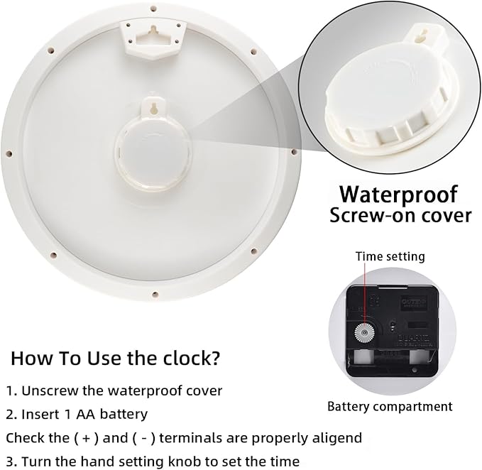 Caysie 16 Inch Sealed Large Outdoor Clock Waterproof, Silent Battery Operated Weatherproof Wall Clocks for Pool Patio Outside Home (Brown)