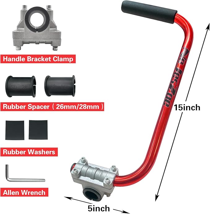 Ergonomic Trimmer Handle Grip for Weed Wacker Extension Handle, Ergonomic String Trimmer Handle Lawn Trimmer Grips with Bracket Clamp for String Trimmer, Lawn Care, Landscaping (red)