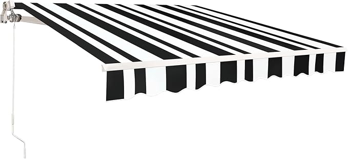 MCombo 11.5x9.5 Feet Manual Retractable Patio Door Window Awning Sunshade Shelter Outdoor Canopy,1210 (White with Black Stripes, 11.5'(L) x 9.5'(W))