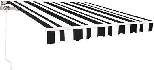 MCombo 11.5x9.5 Feet Manual Retractable Patio Door Window Awning Sunshade Shelter Outdoor Canopy,1210 (White with Black Stripes, 11.5'(L) x 9.5'(W))