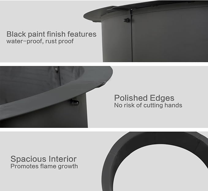 SoulMate Outdoor 35-Inch Outer/31-Inch Inner Fire Pit Ring,Duty Solid Metal Steel Round Firepit Rim Insert for DIY Fire Pits, Outdoor Above or In-Ground, Camping Garden Patio Backyard.