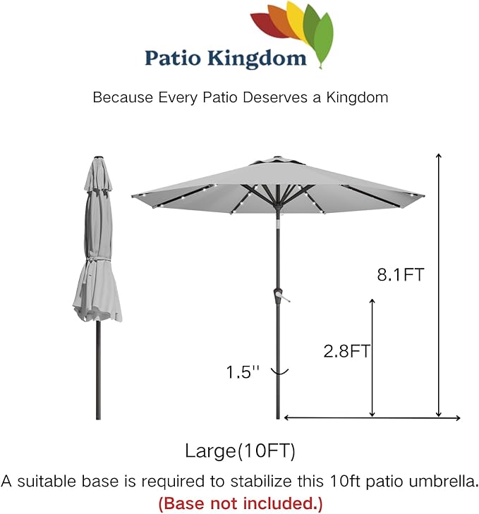 10FT Solar Umbrella 32 LED Lighted Patio Umbrella Table Market Umbrella w/Tilt and Crank, UV-Resistant Outdoor Umbrella for Pool, Garden, Deck, Light Gray